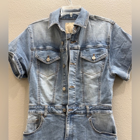 Altar'd State Shorts Romper Small Denim Short Sleeve Pockets Western Boho Chic - Picture 4 of 6